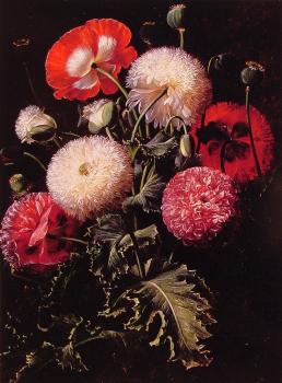 約翰 勞倫茨 延森 Still Life with Pink Red and White Poppies